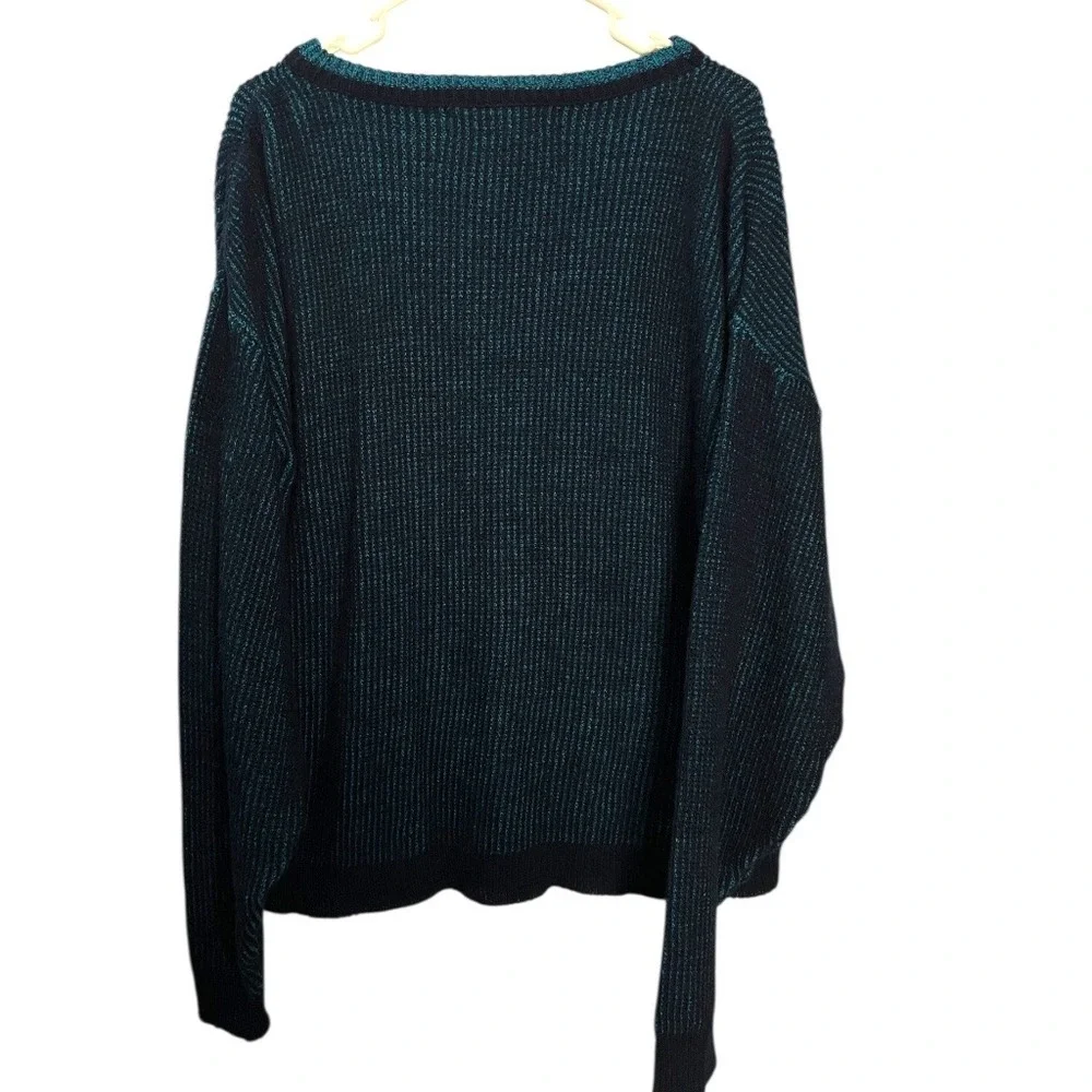Le Tigre Mens Vintage Crewneck‎ Sweater Navy Teal Blue 90s USA Size S Fits XL
